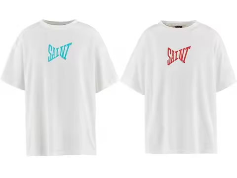 AINT MICHAEL SS TEE/RIBON SAINT/WHT RED New Basic SAINT LOGO Short Sleeved Men's and Women's T-shirt