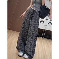 Store printed wide-leg pants for women's spring thin style loose and slim draped la店铺印花阔腿裤子女春薄款宽松显瘦垂