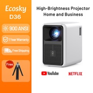 Ecosky D36 Projector 2025 Smart Portable 900ANSI Android 11 Auto Focus Support 4K Home and Business