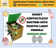 ARDUINO SMART CONTACTLESS DUSTBIN WITH LED TRAFFIC LIGHT MODULE AND BUZZER USING DURIAN UNO (ENHANCE