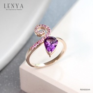 Lenya Jewelry แหวนเงินแท้ 925 ดีไซน์เรียบหรูประดับพลอยทรงหยดน้ำสีม่วง อะเมทิสต์(Amethyst) และแซฟไฟร์