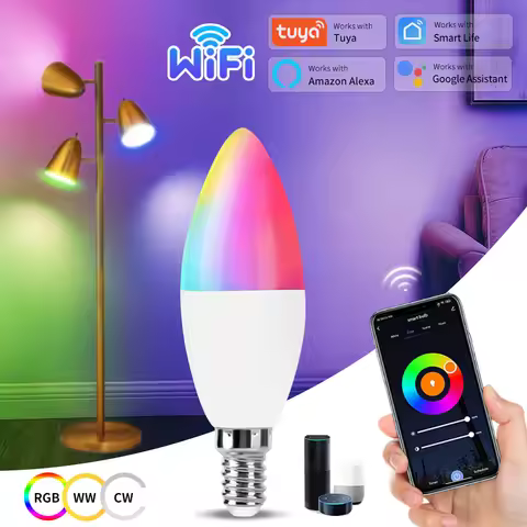 AC 220V Tuya Smart WiFi LED Light Bulb 5W 7W 9W Alexa RGBCW Lamp E14 Candel Light Smart Life APP Con