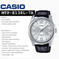 [ OFFICIAL CASIO WARRANTY ] CASIO MTP-E138L-7A ANALOG WITH DATE LEATHER STRAP MEN WATCH ( DIAMETER 4
