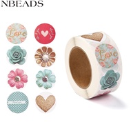 1roll 3D Flower & Heart Pattern Roll Stickers Self-Adhesive Paper Gift Tag Stickers for Party Decora