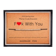 Morse Code Bracelet for Women Sterling Silver Beads on Silk Cord Secret Message Fuck Friendship Insp