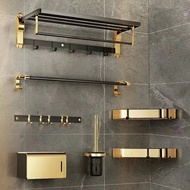 【Revolutionary】 Black Gold Luxury Towel Hanger Wall Mounted Bathroom Tissue Box Towel Bar Wall Hook Space Aluminum Shelf Toilet Holder Punchfree
