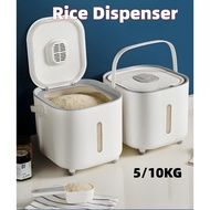 Rice Dispenser Large Capacity Food Container Rice Storage Box Moisture Proof Sealed Kitchen Organizer Household Cereal Rice Bucket Bekas Beras 5KG
