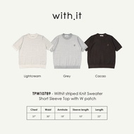 Withit striped Knit Sweater Short Sleeve Top with W patch-TPW10789