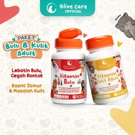 Olive Care Paket Vitamin Kucing BULU RONTOK & MASALAH KULIT DEWASA Jamur Kutu & Pertumbuhan Bulu
