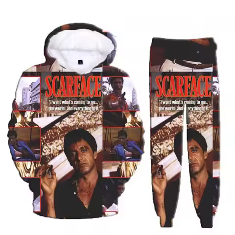 Hot Movie Scarface Tony Montana 3D Printing Hoodie Suit Men Sweatshirts Sweatpants Casual Two Piece 