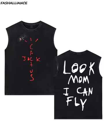 100% Cotton Oversized Tank Tops Washed Hip Hop Gothic Vintage Men cactus jack Sleeveless T Shirt loo
