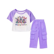 FAMILY89_STORE/ Set of T-shirts and Cargo Pants for Girls Ages 2-10 Years easter Picture Happy easte