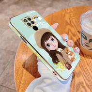 For Huawei Mate 20 Pro Mate 20X Cute Cartoon Pretty Girl Square Cover Casing Luxury Plating Soft TPU Phone Case