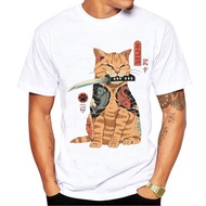 Men T Shirt Casual Short Sleeve Cat Print Anime Summer T-shirt Cool Summer Top Tees XS-6XL