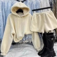 Bộ Đồ Hai Mảnh Áo Nỉ Lông Cừu Cạp Cao Áo Nỉ Lông Cừu Nữ Ấm Áp Thời Trang Bộ Đồ Hai Mảnh Mùa Thu Đông