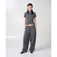Women's Blouse Sleeve Button Stand Collar 67PERCENT/67% - TAILORED SCULPT TOP