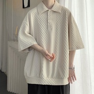 PUTIH HITAM Polo Shirt Textured Casual Korean Style Unisex in Black and Apricot Cream and White Colo