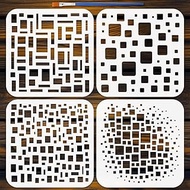 FINGERINSPIRE Set of 4 Geometric Painting Stencils with Brush 15 x 15 cm Geometric Stencil Cubist La