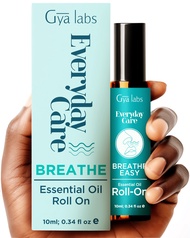 Gya Labs Breathe Essential Oil Roll - Fast Cooling Comfort for Sinus Stuffy Nose &amp; Easy Breathing - Aromatherapy Roll On Blend made with Peppermint Eucalyptus Tea Tree Oil &amp; More (10ml)