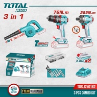 Total 3pcs Combo Set with Impact Drill(76mm) + Impact Driver(285nm) + Blower + Battery (2pcs) + Char