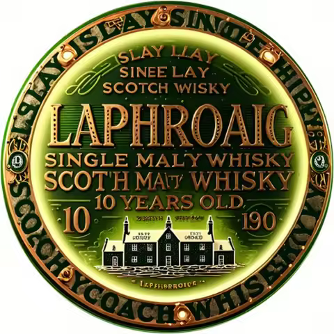 Laphroaig 10 Year Old Scotch Whisky Metal Sign, 7.87 Inch Round Vintage Wall Decor, Celtic Knotwork 