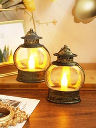 1入復古風led蠟燭燈籠形便携式風力燈,適用於節日桌面裝飾夜燈