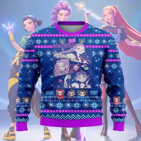 KPop Demon Hunters Huntrix Sweatshirt Christmas Ugly Pattern Character Print Kids Teens Top Winter H