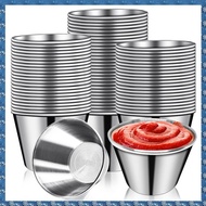 (FTQN) 50 PCS Metal Sauce Cups 2.5oz Ramekins Stainless Steel Dipping Sauce Cups Silver Reusable Met