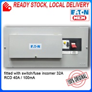 EATON MEMGUARD CONSUMER UNIT METAL DISTRIBUTION BOX SINGLE PHASE DB BOX WITH 32A MAIN SWITCH/FUSE RC