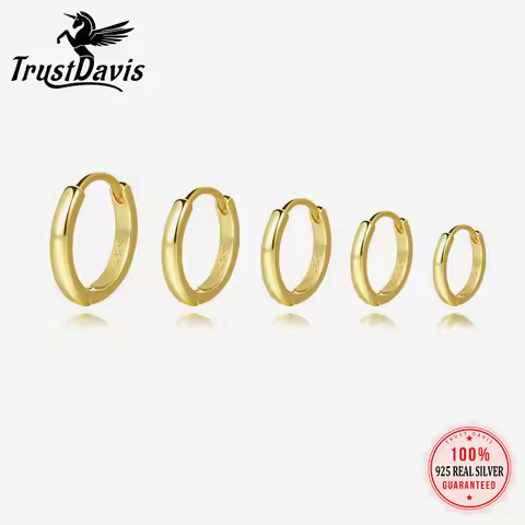 TrustDavis 100% 925 Sterling Silver Fashion Hoop Earrings Round Minimalist Earrings with Diamonds fo