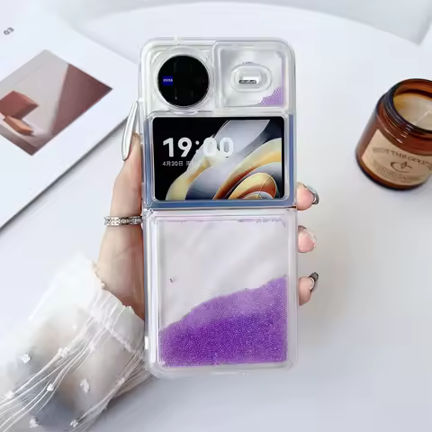 Colorful Decompression Beads Quicksand Clear Rugged Case for VIVO X Flip Shockproof Fashion Folding 