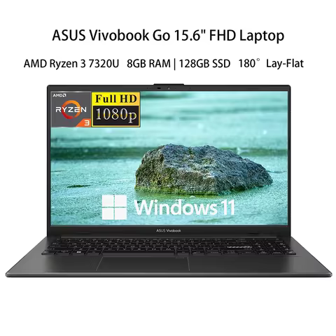 ASUS Vivobook Go 15.6" FHD Laptop, 2024 Newest Business Laptop, AMD Ryzen 3 7320U, 8GB RAM, 128GB SS