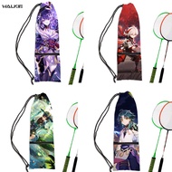 WALKIE Anime Kawaii Genshin Badminton Racket Cover Bag Soft Storage Bag Case Drawstring Pocket Portable Tennis Racket Protection