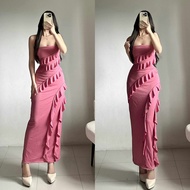 TG Fyang Elegant Maxi Dress - Sleeveless Tube Ruffle Design, Stretchable Fabric, Casual Long Dress