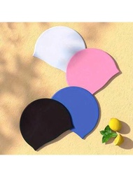 1入組純色游泳帽，矽膠防水護耳泳帽，男女適用