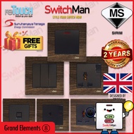 [SIRIM] reTouch Grand Elements Aluminium Oak Switch &amp; Socket 1/2/3/4 Gang 1/2 Way Autogate Multiple Double Pole [Black]