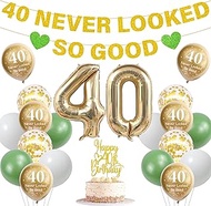 40th Birthday Decorations Banner Women - 22 Pcs Green Gold 40 Never Looked So Good Banners Number Fo