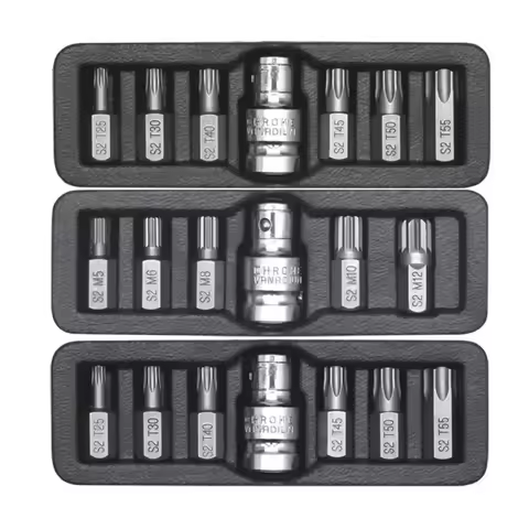 3/8" Inch 10mm Screwdriver Bit Set with 1/2" Conversion Sleeve for Spline Torx Hex Twelve Pointed St