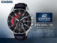 CASIO卡西歐手錶專賣店國隆 EDIFICE EFV-550L-1A 三眼賽車男錶 皮革錶帶 深灰X紅色 防水100米