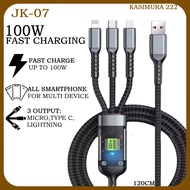 JK-07 3in1 Fast Charging 100W USB to Micro Typec Lightning Cable Data Transmission Multifunction Cab