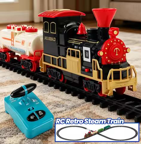 Remote Control Retro Steam Train Vintage Train Railway Set Model Electric Smoke Train Track Set Educ