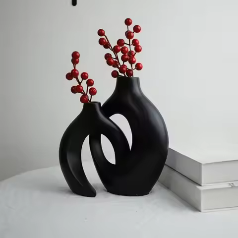 Hollow Nordic Modern Vase Set of 2 for Modern Home Decor, Plastic Imitation Ceramic Hollow Flower Va