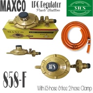 MAXCO LPG Regulator Push Button (858-F) with 1.5 regulator hose & free 2 hose clamp, By. 3R'S