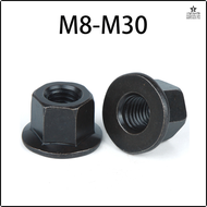 GGGAI น็อตรูปหกเหลี่ยมเหล็กคาร์บอนดำเกรด8.8 M8 M10 M12 M14 M16 M18 M20 M22 M24 M27น้อตหน้าแปลนหกเหลี