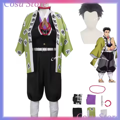 Anime Himejima Gyomei Cosplay Costume Monk Printing Outer Drape Wig Team Uniform Bracelets Man Hallo
