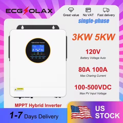 ECGSOLAX 120V 3KW 5KW Single-Phase Solar Inverter 24V/48V Pure Sine Wave Hybrid Solar Power Inverter