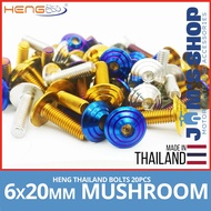 HENG BOLTS | 20PCS MUSHROOM 6X20MM | GOLD TITANIUM WHITE GOLD | ORIGINAL THAILAND | FOR YAMAHA SUZUKI HONDA KAWASAKI