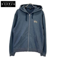 Stussy 海軍藍迷彩 Logo 拉鍊連帽衫，L 碼 [二手]
