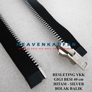 Resleting Zipper YKK 40 cm - 16 inch Hitam - Silver Gigi Besi Bolak Ba