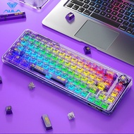 AULA F68บลูทูธไร้สาย3โหมดคีย์บอร์ดแบบกลไก Hotswap RGB 68 Keycap ปรับแต่งโครงสร้างปะเก็นแบบชาร์จไฟได้โปร่งใสสำหรับแล็ปท็อปเดสก์ท็อป